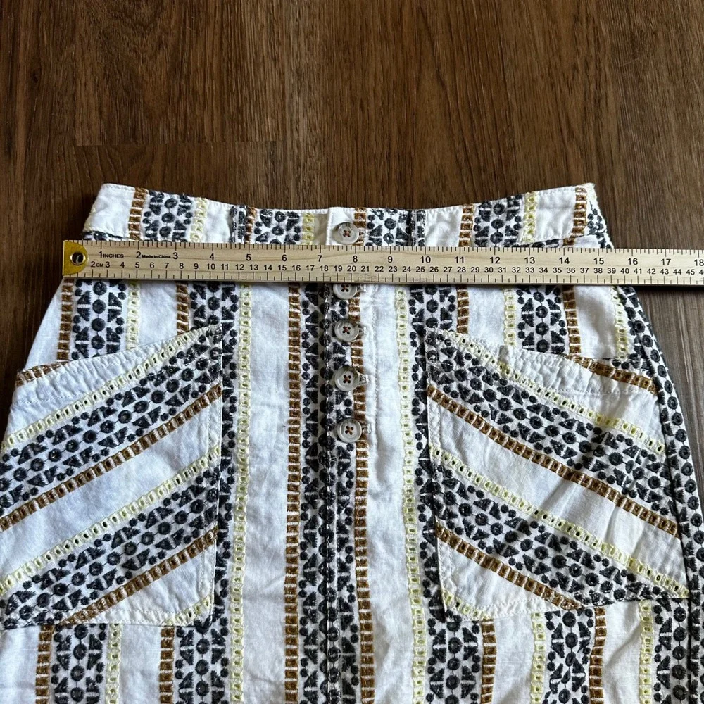 Anthropologie Pencil Skirt Women 8 White Embroidered Eyelet Button Front Boho